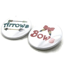 Bows or Arrows Pinback Button Set 2pc Gender Reveal Baby Shower Party Favor