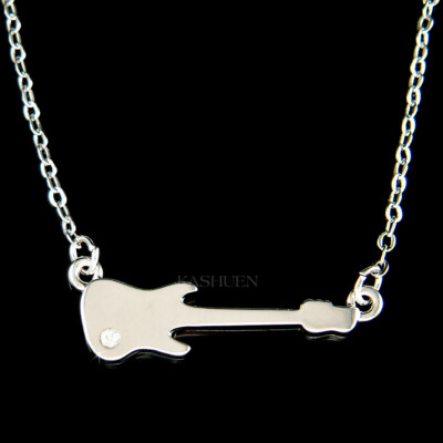 Sideways Electric Guitar made with Swarovski Crystal Music Musical Necklace Gift