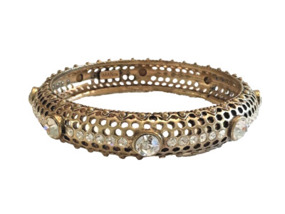 IMAN Global Chic Signed Chunky Crystal Bangle Bracelet Boho Glam Antiqued Mesh