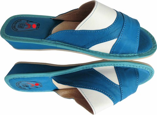 Pantolette - Hausschuhe - Latschen Gr.38 Echt LEDER Blau-Weiss (14.6.4.10) - Bild 10 von 11