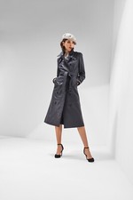 Damen Echtleder Mantel Lang Trenchcoat Donna Cigno Nero Lammleder 75% Reduziert