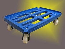 Scooter de transporte azul con rejilla para cajas 600x400mm con 4 ruedas K ø 100mm TK300