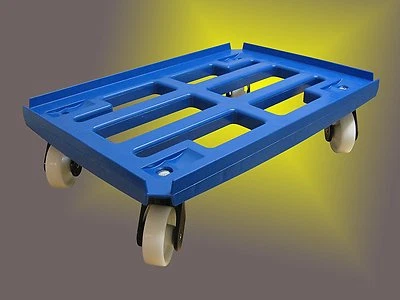 Transportroller blau mit Gitter für Boxen 600x400mm mit 4 K-Rollen ø 100mm TK300