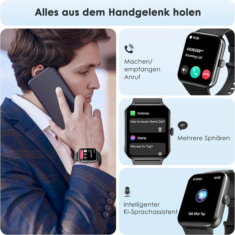 Sport Bluetooth Smartwatch Armband Blutdruck Herren Damen Fitness Tracker Uhr - Bild 2 von 4
