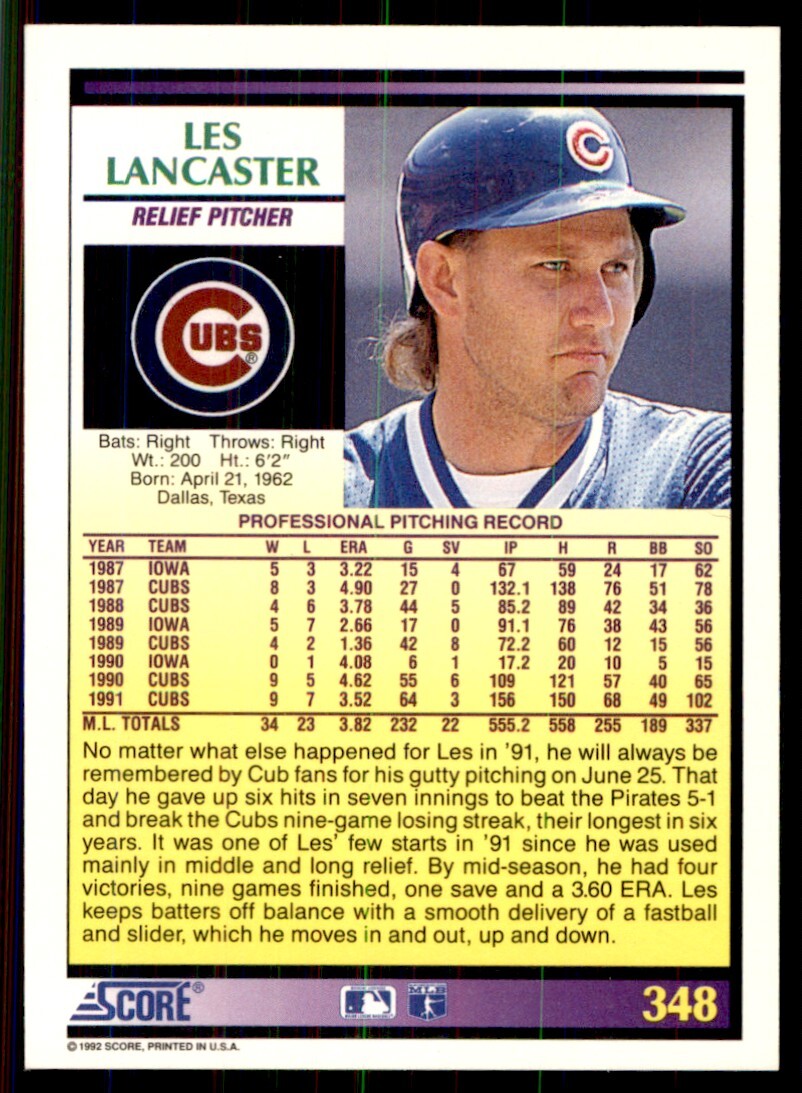 1992 Score Les Lancaster Chicago Cubs #348 | eBay