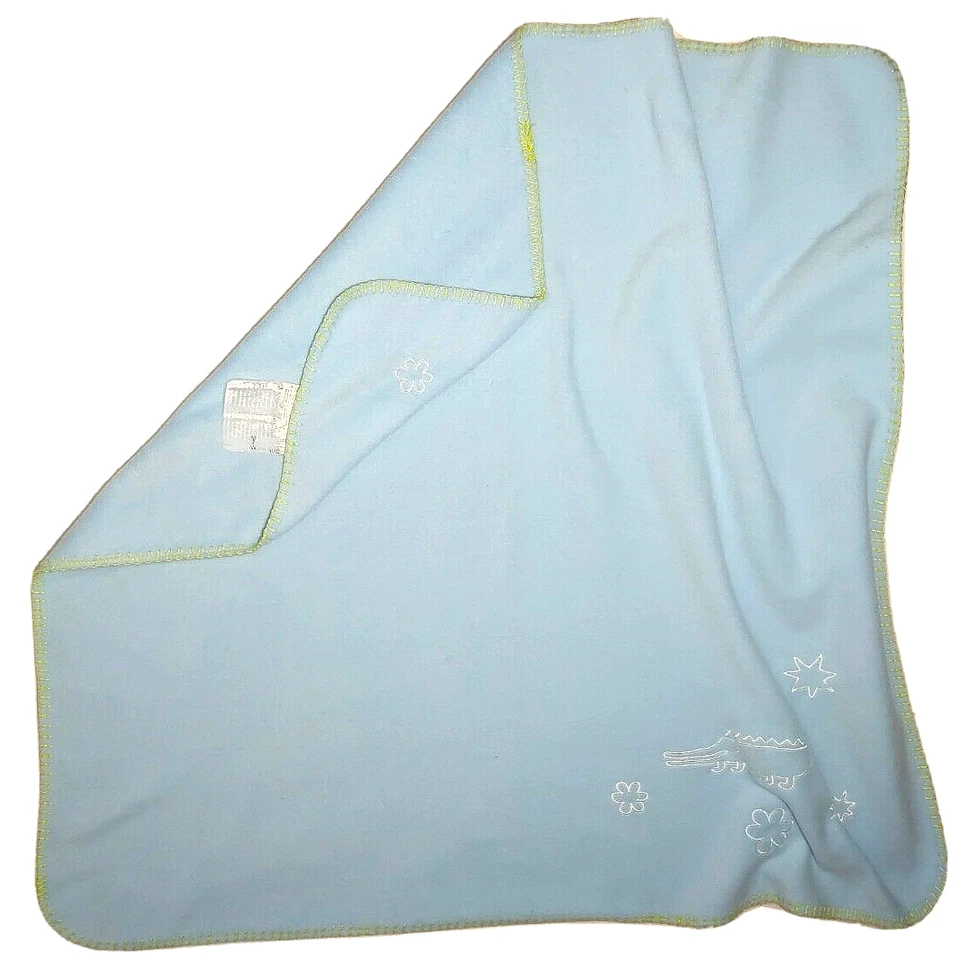 Manta de cocodrilo polar azul IKEA borde de puntada verde flor blanca seguridad Lovey Foto 2 de 4