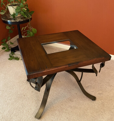 Hammary Set (Lay-Z-Boy Subsidiary) New End Table: Wood, Engraved Metal And Glass