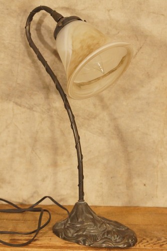 Antique Cast Bronze Iron Floral Art Nouveau Gooseneck Tabel Lamp Swival Head - Picture 7 of 22