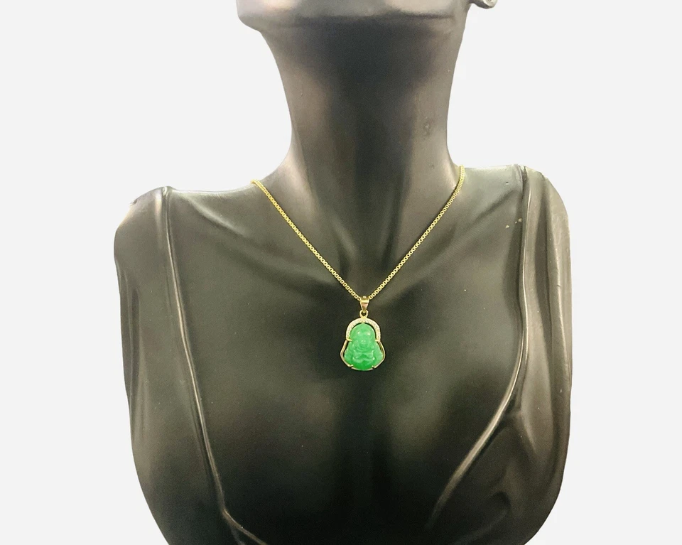 "Collar Buda pequeño de 20"" de jade verde curativo, plata esterlina" Foto 3 de 3