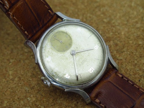 De colección para hombre Alpina viento manual todo original caja de acero elegante orejeras reloj raro! - Imagen 10 de 12