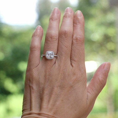 2ct Cushion Cut Diamond Halo Engagement Ring With 10k White Gold