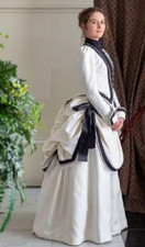 1860s Victorian White Fancy Bustle Ball Gown Evening Dress Victorian Civil War