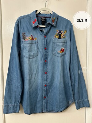 Studio Ghibli Kiki's Delivery Service Jiji Denim Woven Button-Up Shirt Size  M