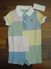 NWT Ralph Lauren Unisex Baby Shortall Romper Size 6M Multicolor 50