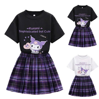 Kinder Mädchen Kuromi Kurzarm T-Shirt + Minirock Outfit 2 Teilig Set 5-12 Jahre