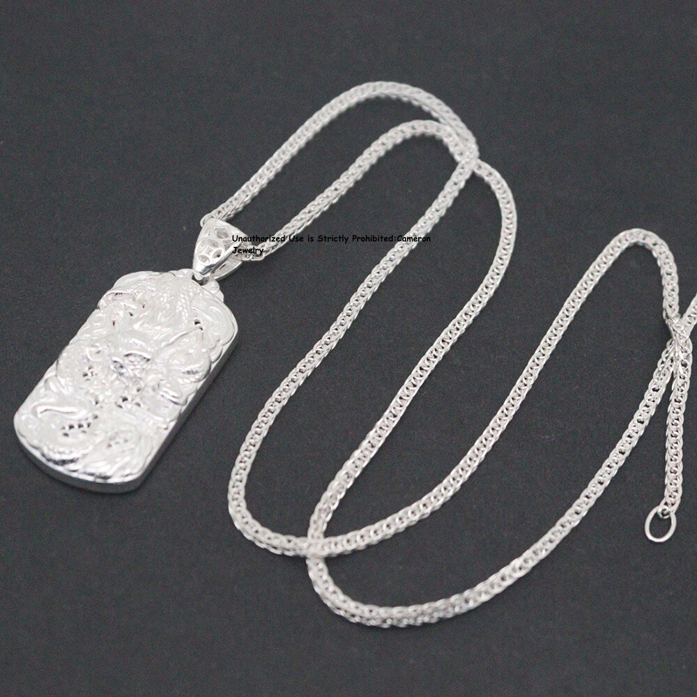 Pure S999 Fine Silver 999 Men Women Lucky Dragon Oblong