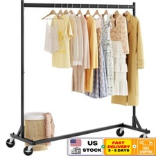 Heavy Duty Rolling Clothes Rack Z-Base Metal Garment Organizer W/ Wheels Black