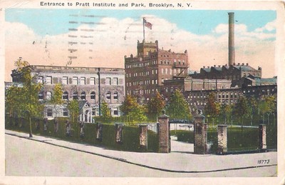 Antike Ansichtskarte Entrance to Pratt Institute and Park Brooklyn New York 1929