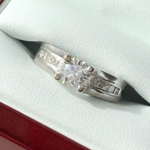 18K White Gold 1.15 CTW Round Cut & Princess Diamond Engagement Ring Size 6.25 - Picture 6 of 20