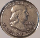 1958-D Denver Mint Franklin Silver Half Dollar US 50c coin (4-73)