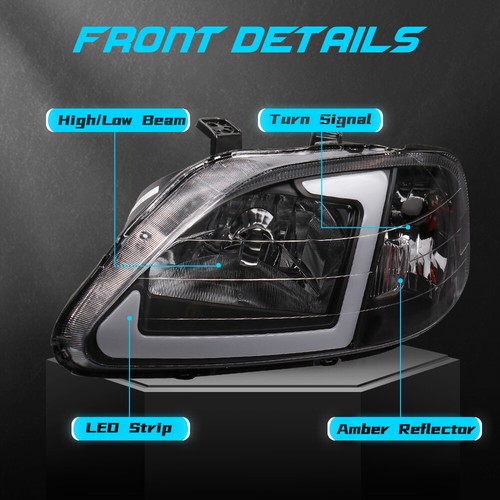 Par de faros delanteros diestros y diestros para Honda Civic EK EJ EM LED DRL 1999-2000 - Imagen 4 de 18
