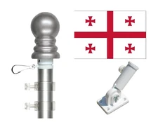 Georgia Republic 3'x5' Poly Flag & Spinner Flagpole Set w/Adjustable Bracket