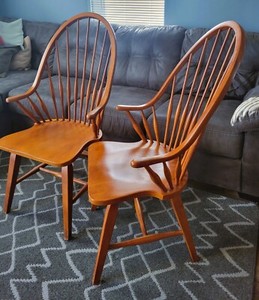 VINTAGE MID CENTURY SLOVENIA~LOGATOR~ WINDSOR DINING CHAIRS (2)~ORIGINAL FINISH
