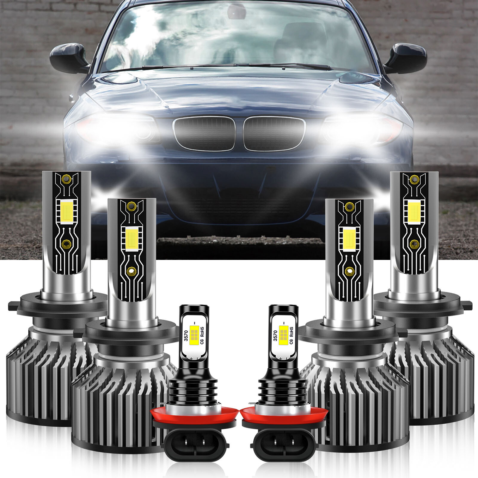 LED Headlight High Low Beam + Fog Lights Bulbs white kit For BMW 135is 2013-2013