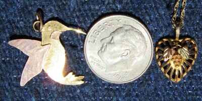 Vintage 10K Gelbgold Halskette 2 Black Hills & Gelbgold Anhänger 16in/2grm