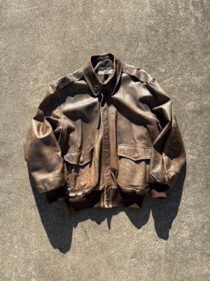 【80s】 LL Bean A-2 Leather Jacket VINTAGE A2 A-2 LEATHER LL BEAN JACKET FLYERS 70S 80S SIZE MEDIUM