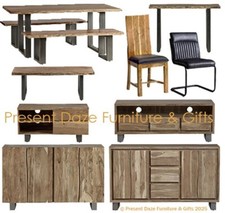 Dining Table Bench Sideboard TV Unit - Baltimore Live Edge Wood & Metal Range