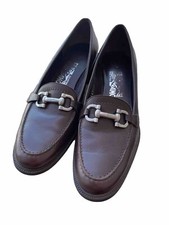 Salvatore Ferragamo Classic ladies Brown Loafer Shoes Size 8 B Sm Scuff In Rear