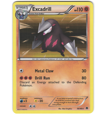 Pokemon 2011 Near Mint NM Excadrill Emerging Powers Holo 56/98 Card