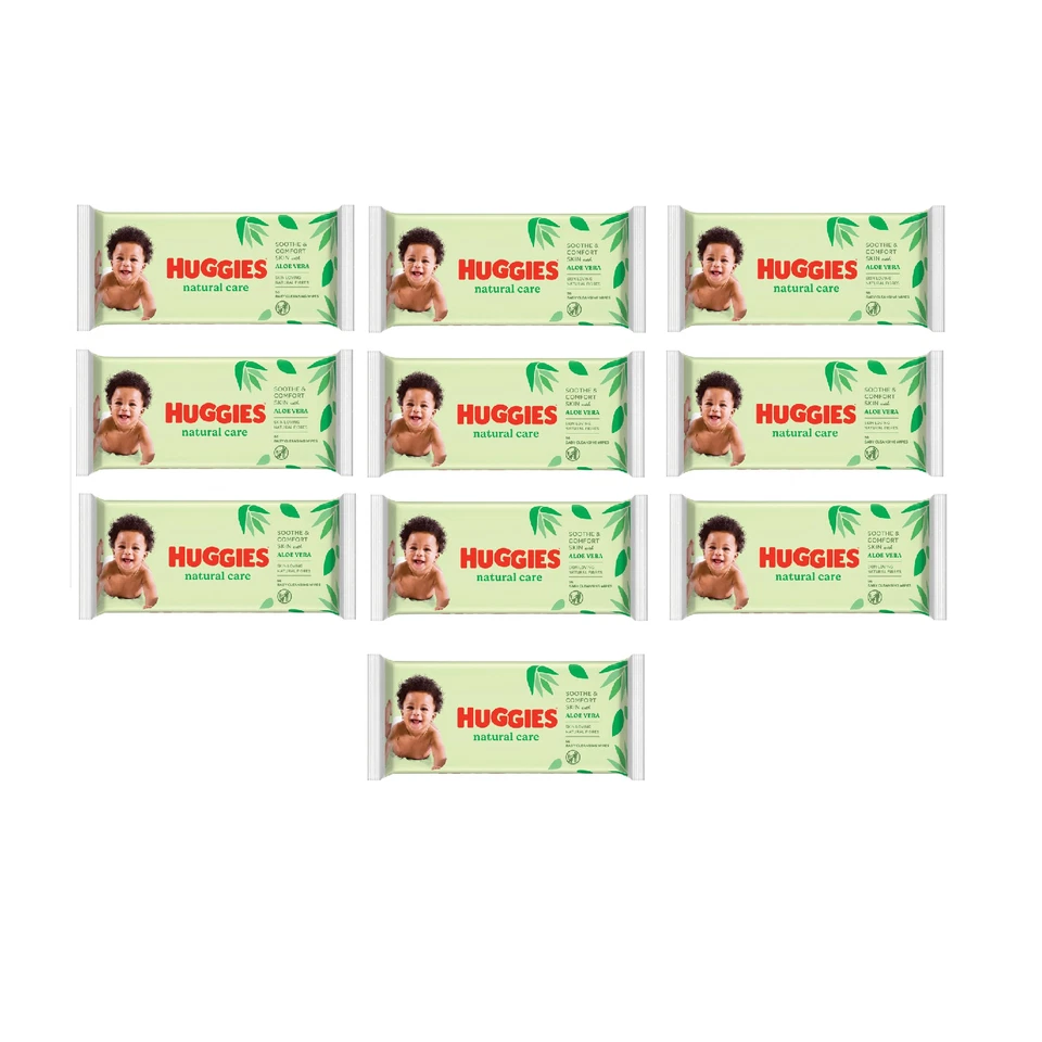10 x HUGGIES BABY WET WIPES - NATURAL CARE WITH ALOE VERA 56 Wipes