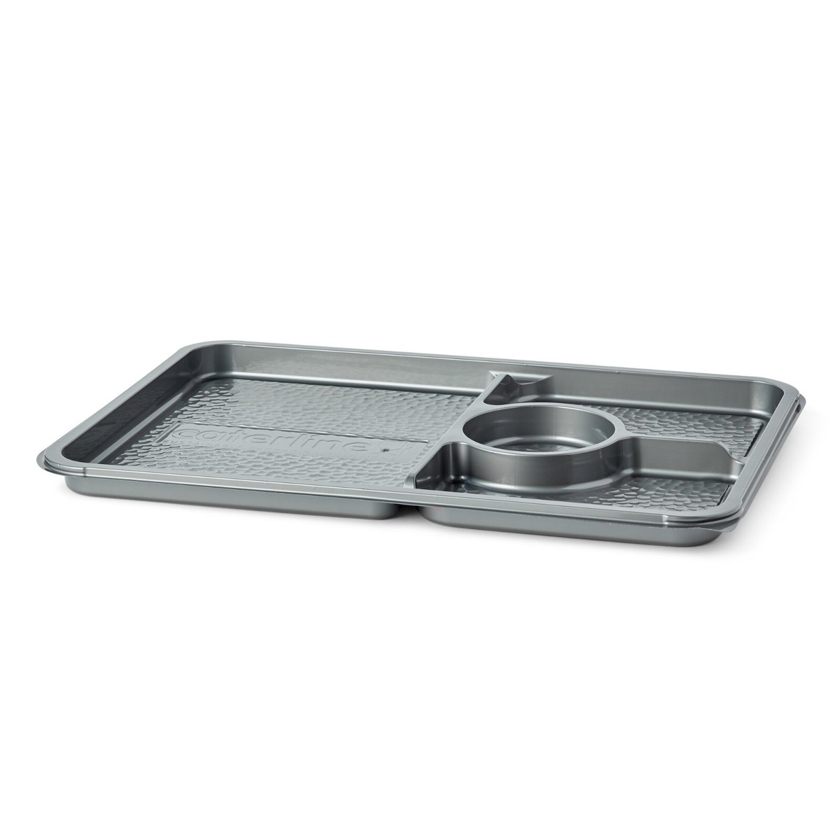 A Buffet of Food in Three Trays with Silverware on a Table, AI Stock