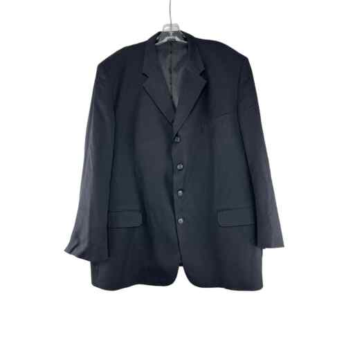 Linea Uomo Wool Sport Coat Blazer Mens 48R Black Super 100s 4 Button Jacket - Picture 1 of 10