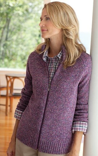 Purple Tweed Zip Front Cardigan, Medium 