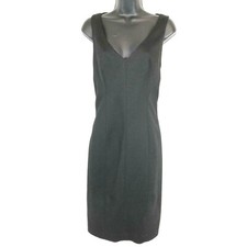 Tahari Dress L Black Wool Blend Sleeveless Back Zipper Slit Little Black Dress