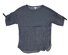 Max Studio Top Womens L Striped Shirt Dolman Ruched Sleeve Hi Low Gauze Blouse