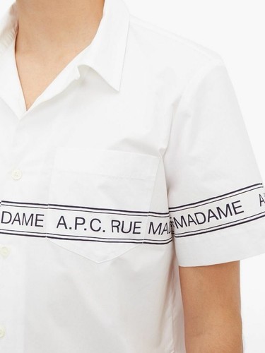 A.P.C. Logo Print Cotton Poplin Shirt Matches Fashion Exclusive White Large - Picture 2 of 6