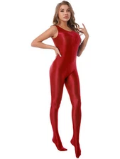 Lady Glossy Sleeveless Bodysuit Dance Unitard Catsuit Costume Jumpsuit Romper