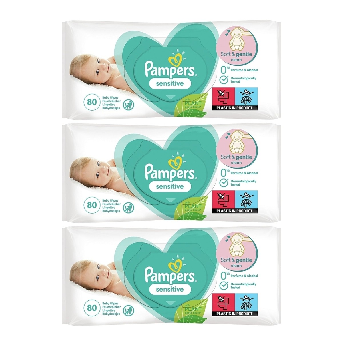 Pampers Sensitive Fragrance Free Baby Wipes, 80 Wipes (Pack of