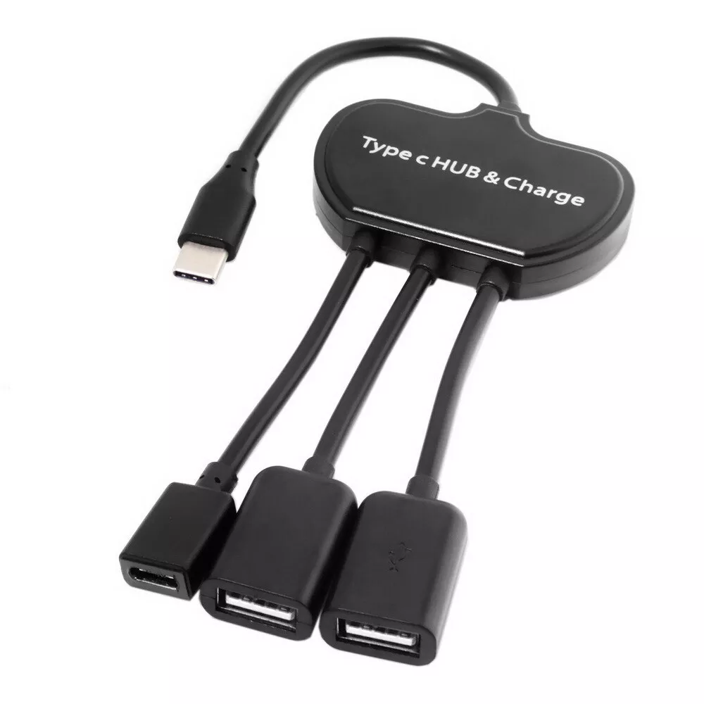 USB C OTG Cable Dual Ports USB Hub With Type C Power Charging Port