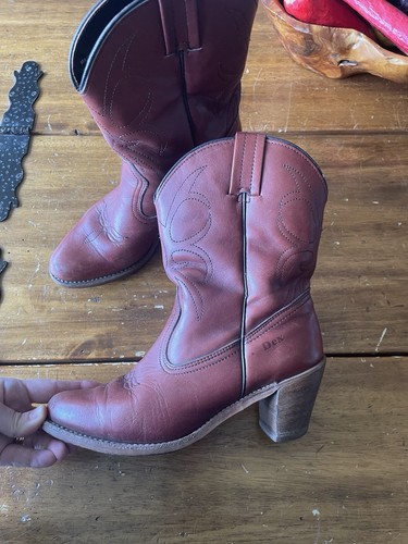 Vintage 70s Dexter Brown Leather Stacked Heel Western Short Boots Sz 8.5 N USA - Picture 2 of 9