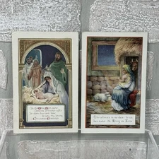2 Christmas Religious Nativity Manger Scene Vintage Postcards Mary Baby Jesus