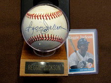 REGGIE JACKSON YANKEES A'S HOF SIGNED AUTO OAL GAME USED BASEBALL BASE CARD JSA