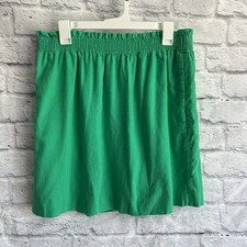 PREOWNED J. CREW GREEN ELASTIC WAIST LINEN COTTON SKIRT SIZE 12