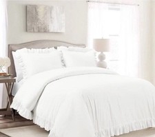 Lush D cor Reyna Twin XL White Ruffled Duvet Cover Set 100 Cotton Cottage NWT