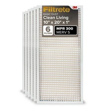 Filtrete 10x20x1 Air Filter MPR 300 MERV 5, Clean Living Basic Dust, 6-Pack (exa