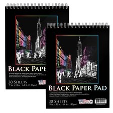 9"x12" Black Heavyweight Paper Spiral Bound Sketch Pad,140gsm,30 Sheets 2 Pads 